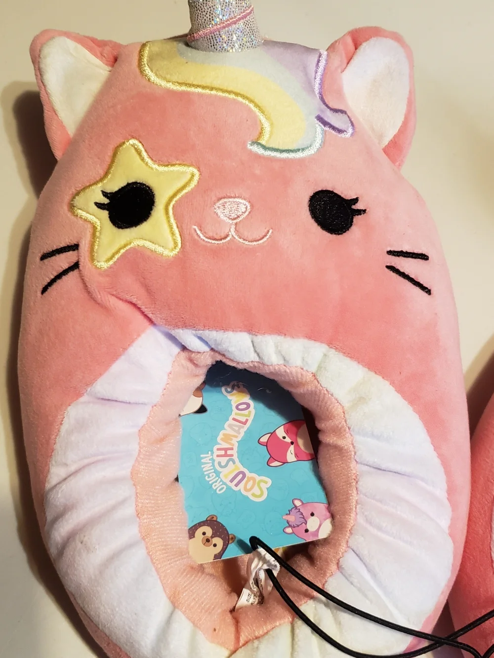 Squishmallows Kids Pink Unicorn Cat Slippers with Pastel Accents